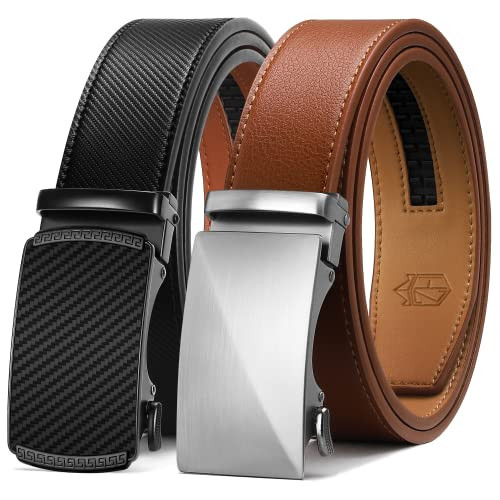 Zitahli Ratchet Belt for Men - 2 Packs Leather Mens belt For Gift Men Dress and Casual,Trim to Fit Size 34"-48" | Amazon (US)