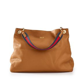 Camel Handbag with Red-Navy Twill Shoulder Strap Set | Mark and Graham