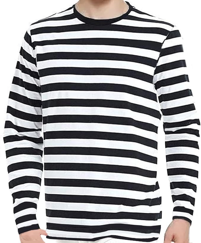 Ezsskj Men's Long Sleeve Striped T Shirt Crew Neck Tee Outfits Halloween Costume Novelty T-Shirts... | Amazon (US)