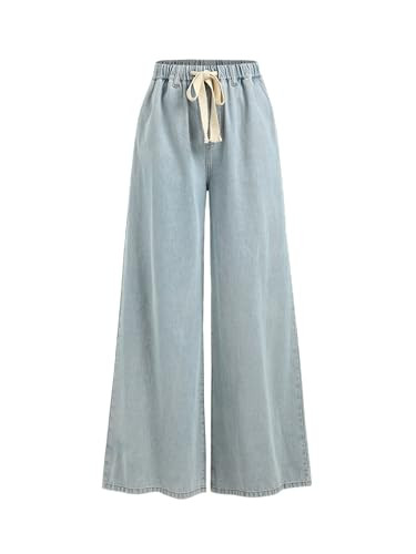 CIDER Drawstring Baggy Jeans Women Mid Waisted Wide Leg Jeans with Pockets | Amazon (US)