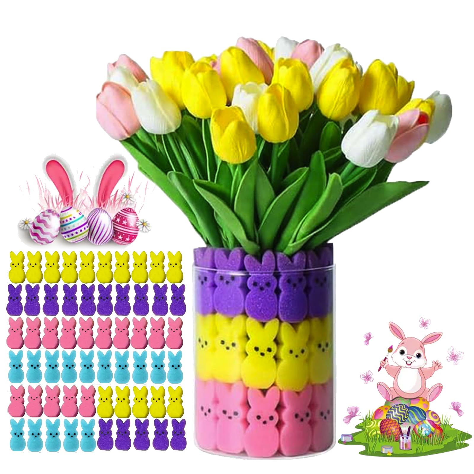Easter Peep Sponges, Sponge Easter Peeps, Sponge Peeps, 4 Colors Easter Decoration Bunnies Vase S... | Amazon (US)