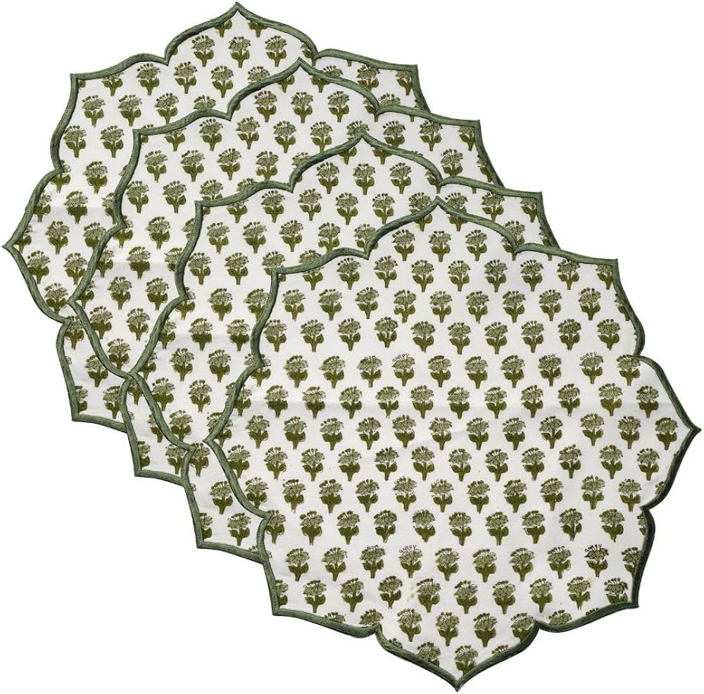 CPC Cotton Placemats Set of 4-Handmade Block Printed Double Layered, Machine Washable, Flower Sca... | Amazon (US)