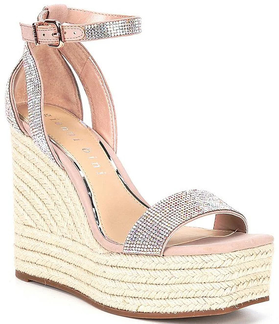 SafinaTwo Rhinestone Bling Ankle Strap Jute Platform Wedges | Dillard's