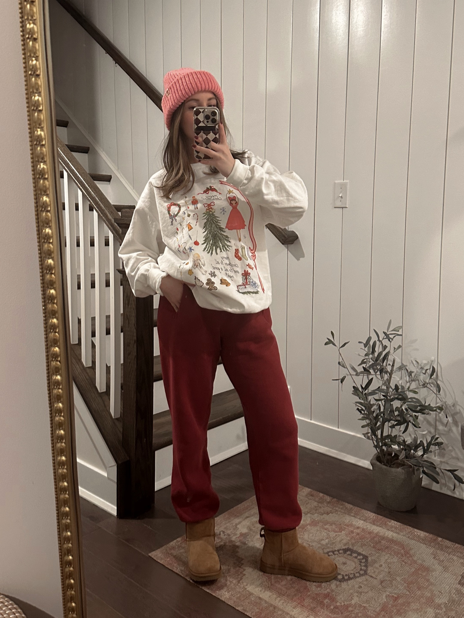 Wearing a large in the crewneck & small in the sweats! Beanie is old from damson madder but I linked similar! 