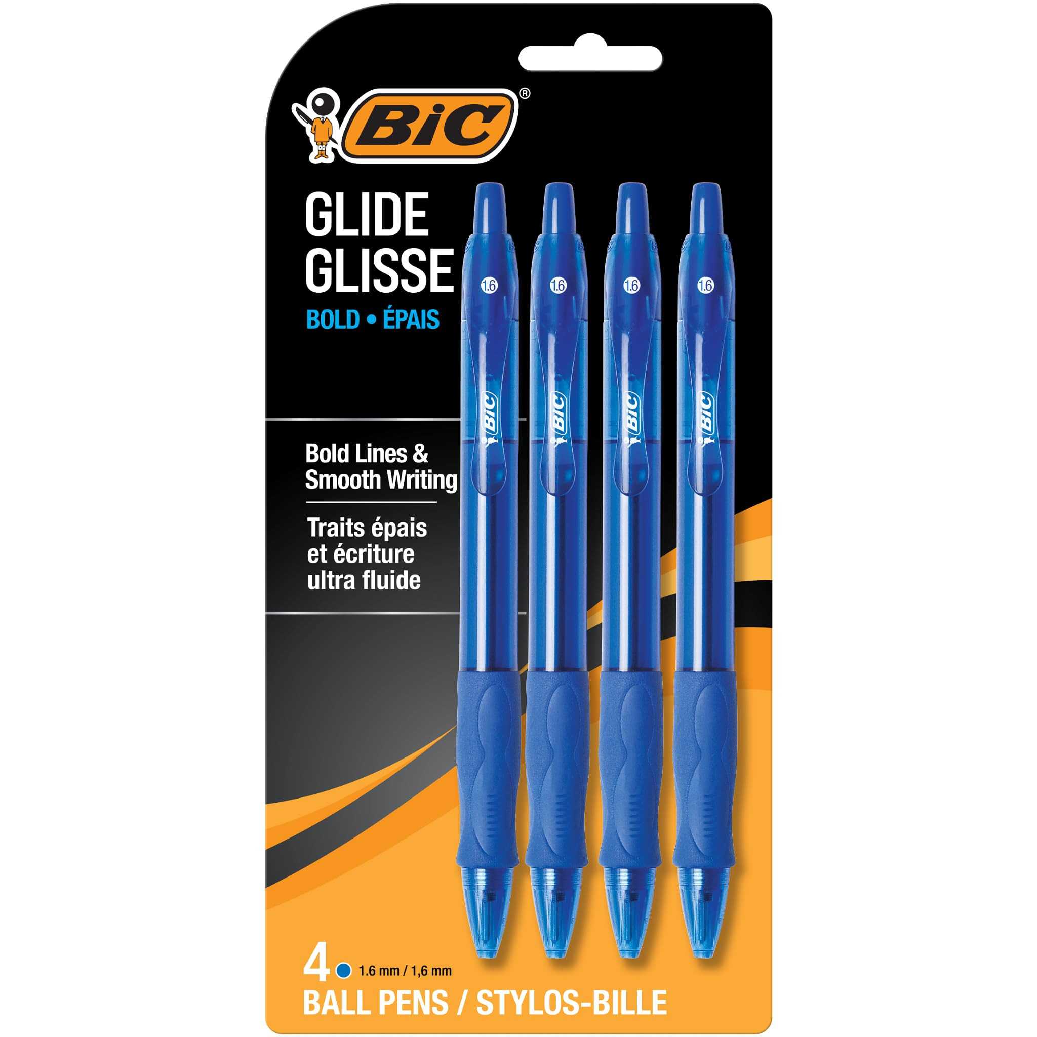 BIC Glide Bold Blue Ballpoint Pens, Bold Point (1.6mm), 4-Count Pack, Retractable Ballpoint Pens ... | Amazon (US)