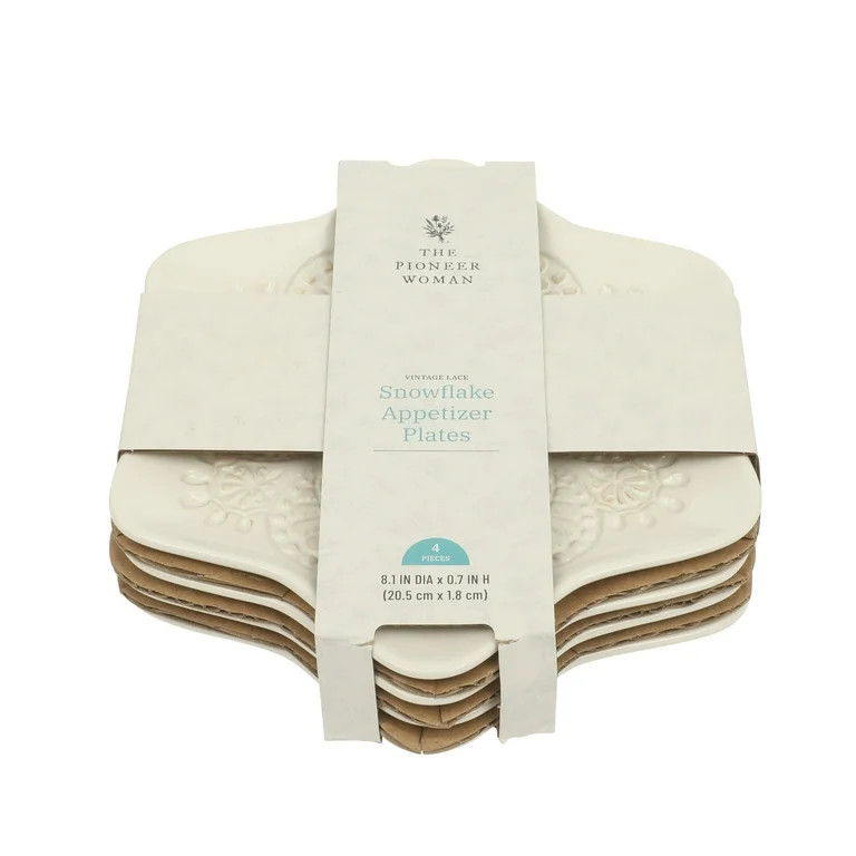 The Pioneer Woman Vintage Lace Snowflake Appetizer Plates, White, 8.5 in, 4-Pack | Walmart (US)