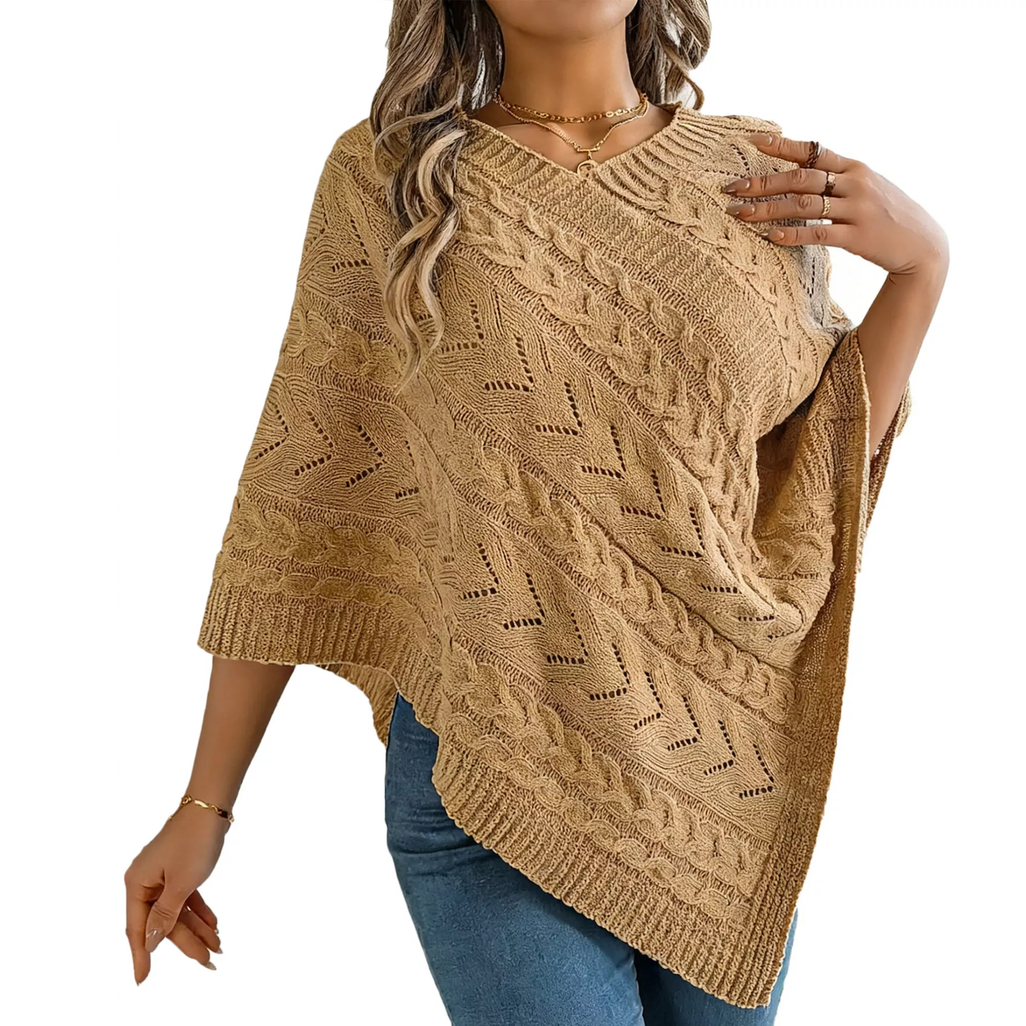 Women's Cable Knit Cape Poncho Oversized Open Front Sweater Wrap | Kohl's
