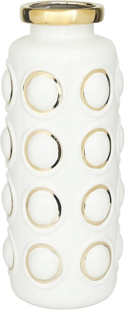 CosmoLiving by Cosmopolitan Ceramic Decorative Vase Centerpiece Vase with Gold Circle Accents, Fl... | Amazon (US)