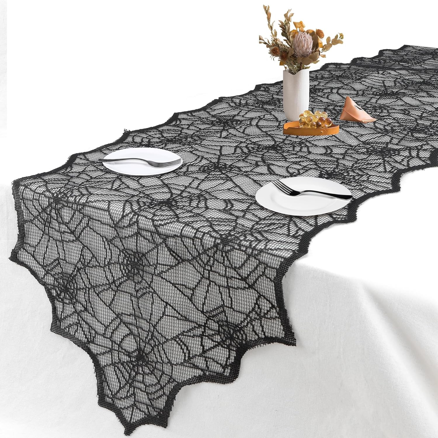 Halloween Decorations Table Runner - Black Lace Spider Web Table Runners for Halloween Table Decor, 18 X 72 Inch Halloweens Lace Table Runner for Halloweens Party Home Kitchen Dinner Decoration Indoor | Amazon (US)