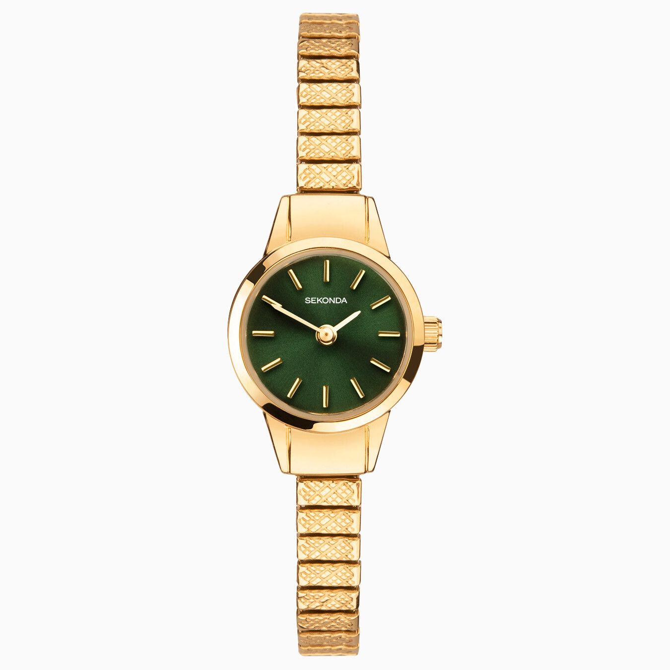 Sekonda Classic Ladies Watch (40370) – Round | Gold Stainless Steel Expander Bracelet | Green D... | Sekonda