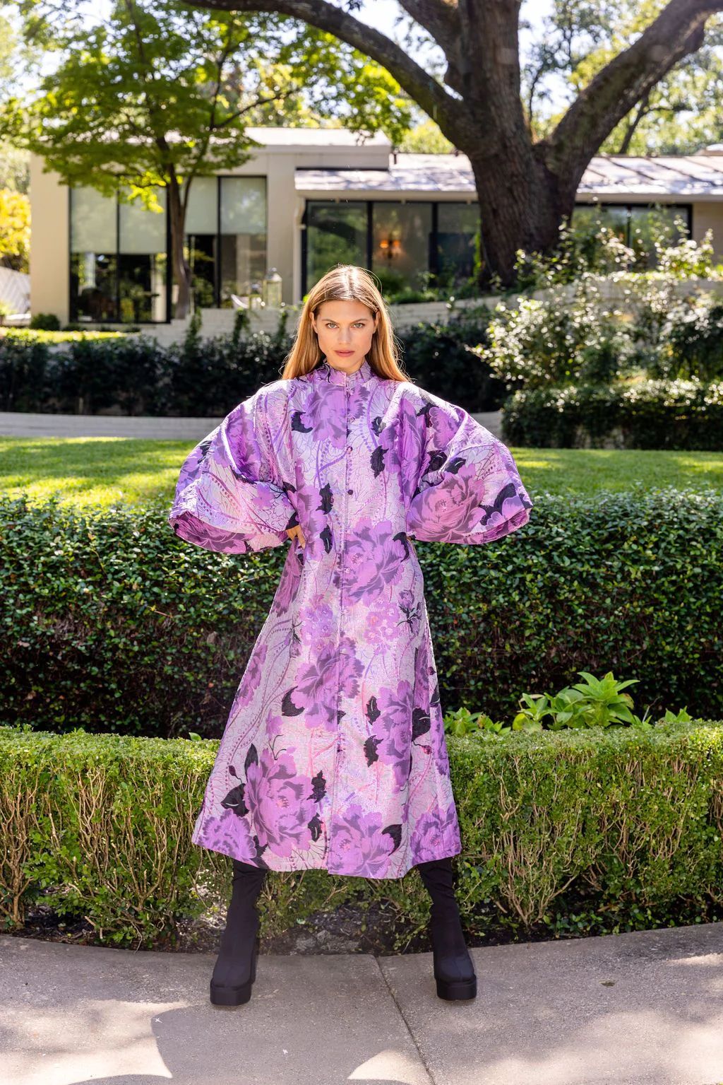 magenta floral caftan coat | La Vie Style House