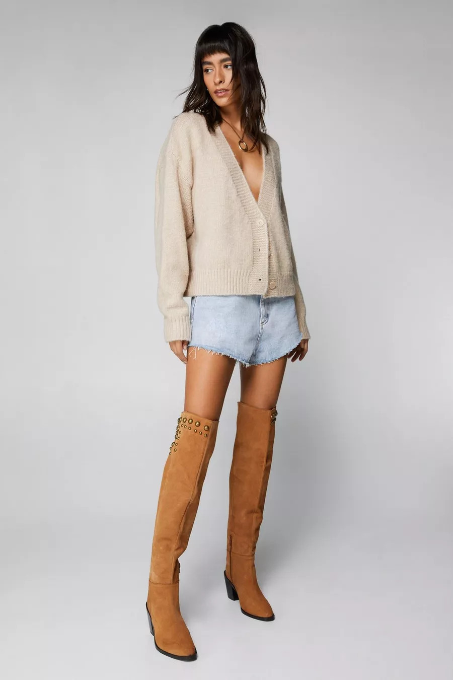 Real Suede Studded Over the Knee Boots | Nasty Gal US
