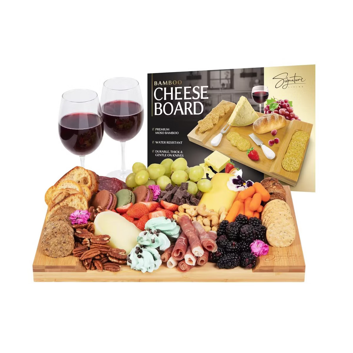 Signature Living 16" x 10" x 1.2" Large Bamboo Charcuterie Serving Board, Brown | Target