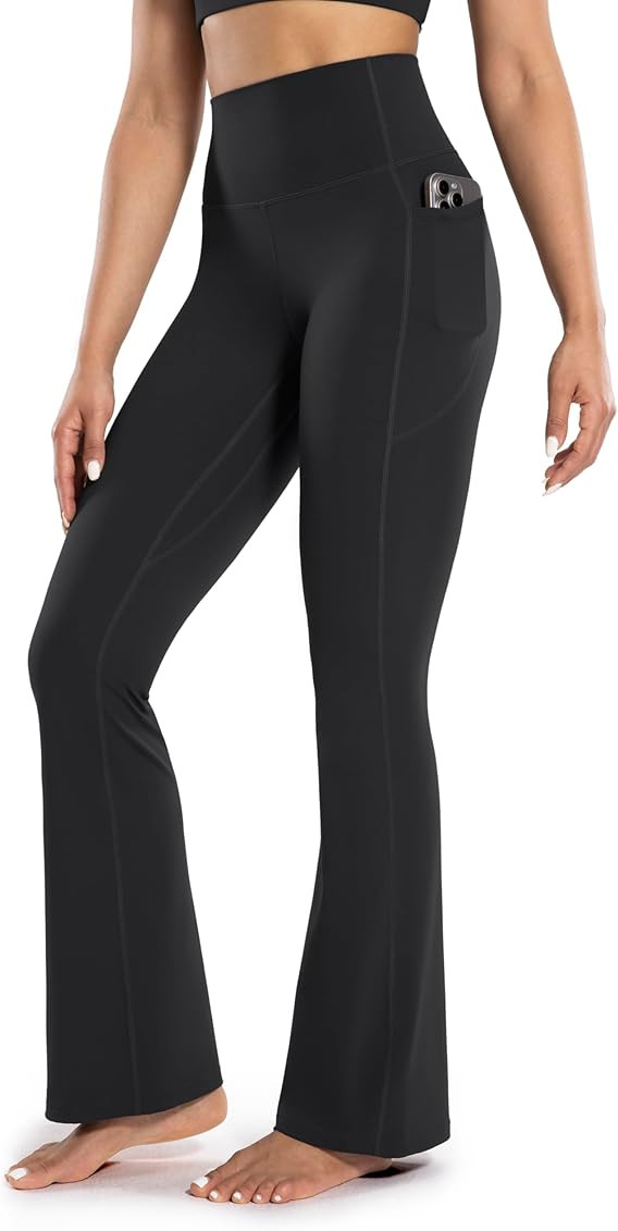 Women's Workout Flare Yoga Pants with Pockets High Waisted Bootcut Leggings Tummy Control 30'' | Amazon (US)