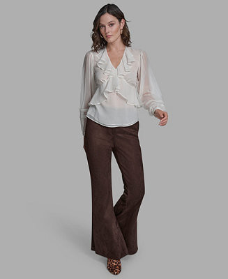 Women's Long Sleeve Ruffle V-Neck Blouse | Macy's