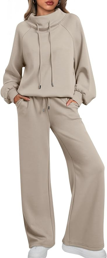 AUTOMET Lounge Sets for Women Sweatsuits 2 Piece Outfits 2024 Fall Drawstring Sweatshirt Wide Leg... | Amazon (US)