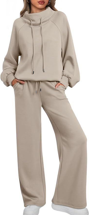 AUTOMET Lounge Sets for Women Sweatsuits 2 Piece Outfits 2023 Fall Drawstring Sweatshirt Wide Leg... | Amazon (UK)