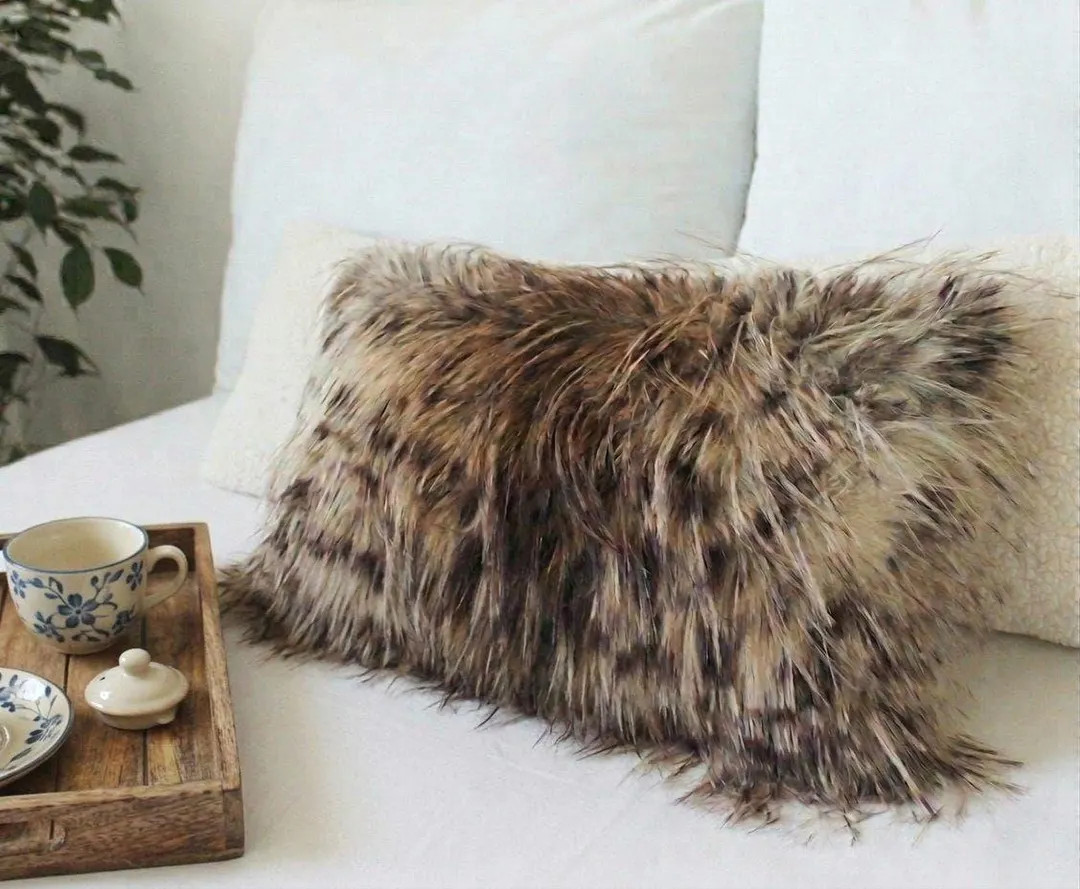Shaggy Leopard Faux Fur Pillow Cover, Extra Long Pile, Cheetah Print Lumbar Cushion, African Text... | Etsy (Global)
