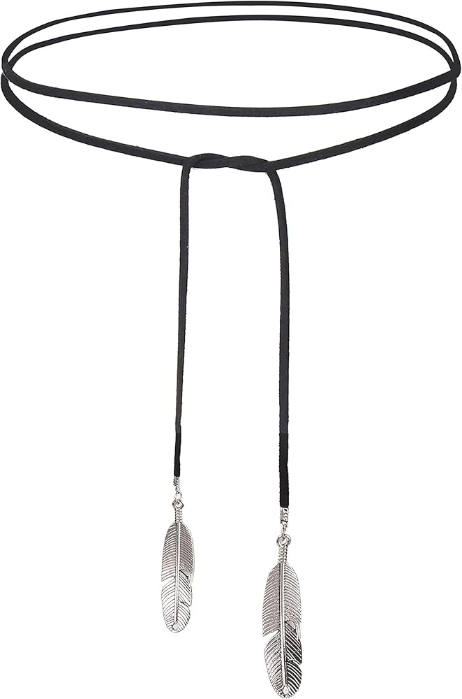 Doubnine Boho Feather Choker Wrap Versatile Necklace Vegan Suede Lariat Gothic Brown Black Access... | Amazon (US)