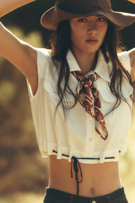Maeve Cinched Crop Buttondown Top | Anthropologie (US)
