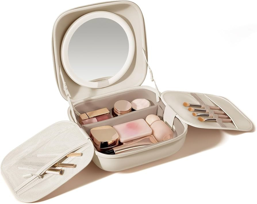 AMIRO M3 Cube Makeup Bag with Lighted Mirror, Stepless Brightness & 3 Color Modes, MagSafe Magnet... | Amazon (US)