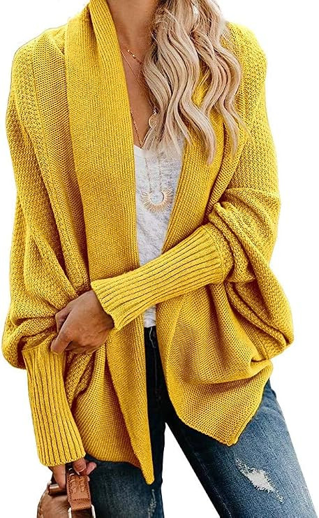 Ybenlow Womens Kimono Open Front Cardigan Sweaters Batwing Sleeve Shawl Collared Oversized Sweate... | Amazon (US)