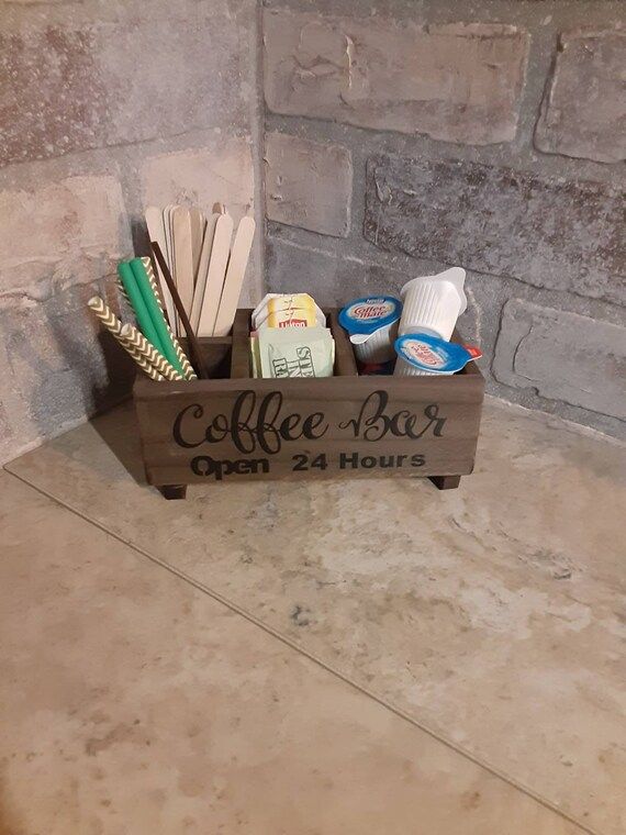 Coffee bar decor / coffee bar caddy / wood caddy / straw | Etsy | Etsy (US)