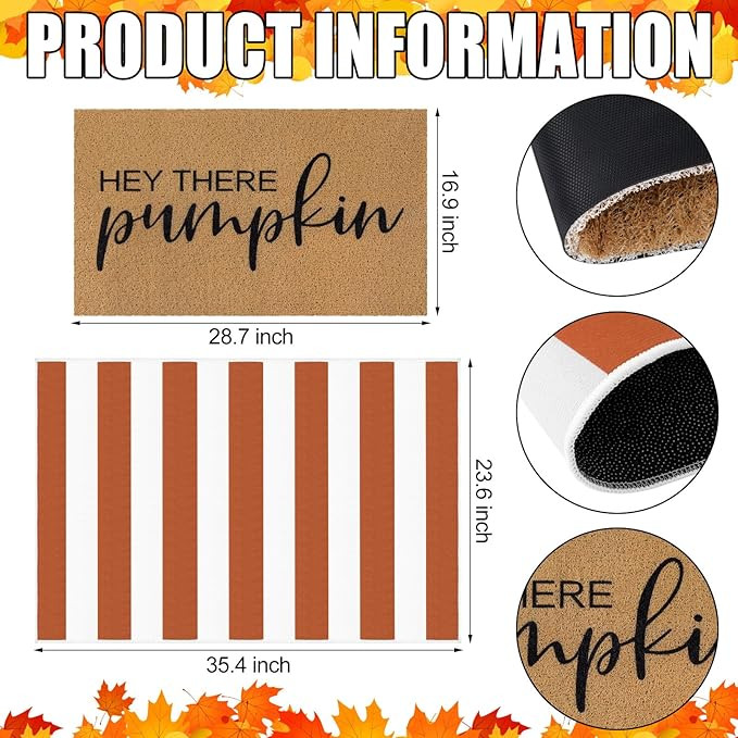 2 Pcs Fall Doormats Welcome Outdoor Door Mats Layered Buffalo Plaid Front Door Rugs Non Slip Floo... | Amazon (US)