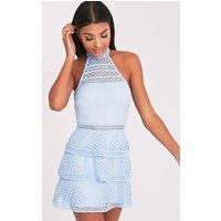 Raine Dusty Blue Lace Panel Tiered Bodycon Dress | PrettyLittleThing US