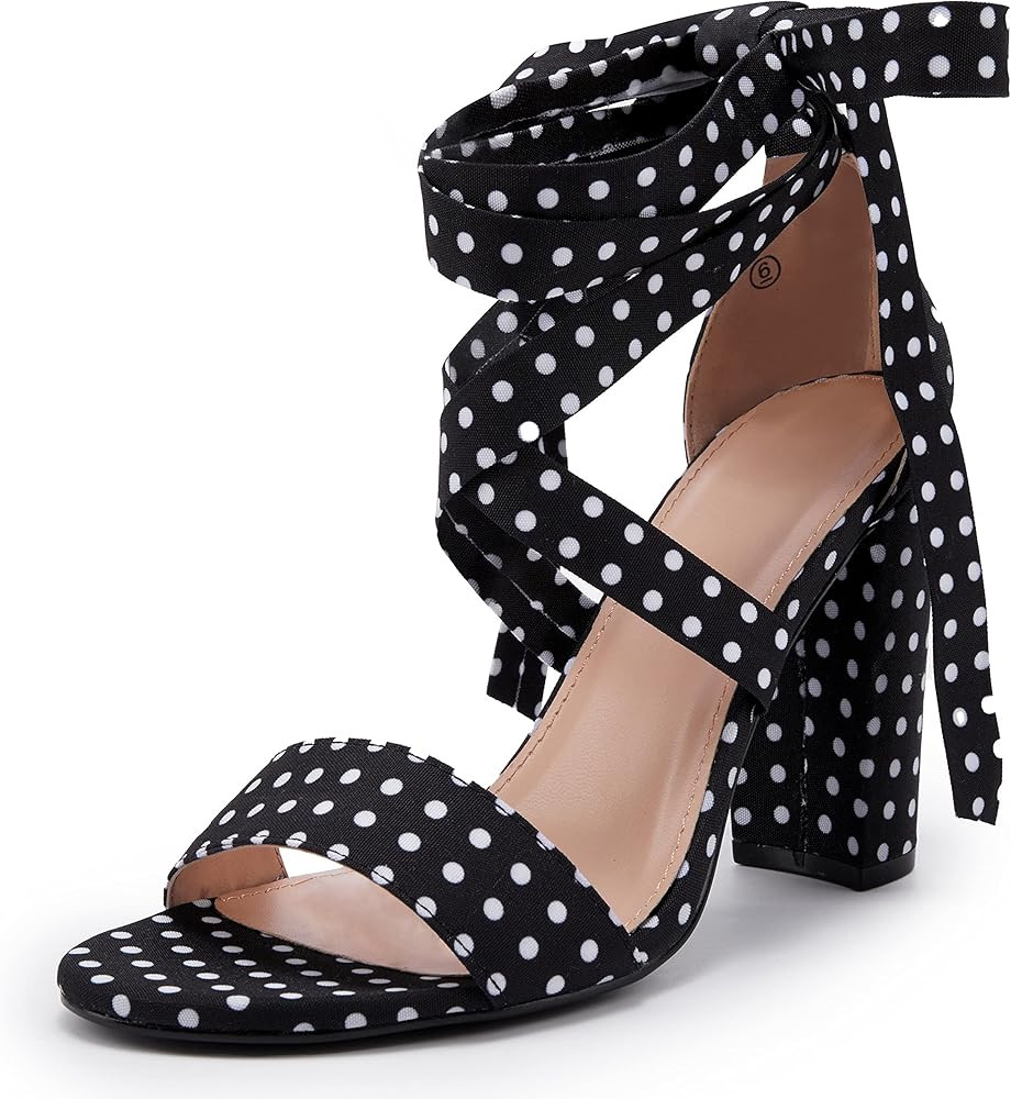 Huiyuzhi Womens Lace Up High Heeled Sandals Chunky Block Ankle Strappy Pumps Dress Party Shoes | Amazon (US)