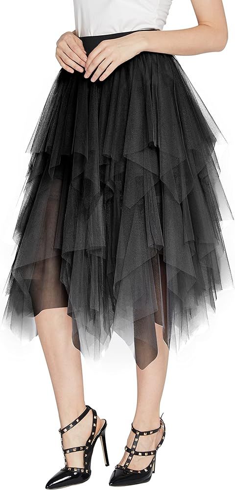 Urban CoCo Women's Sheer Tutu Skirt Tulle Mesh Layered Midi Skirt | Amazon (US)