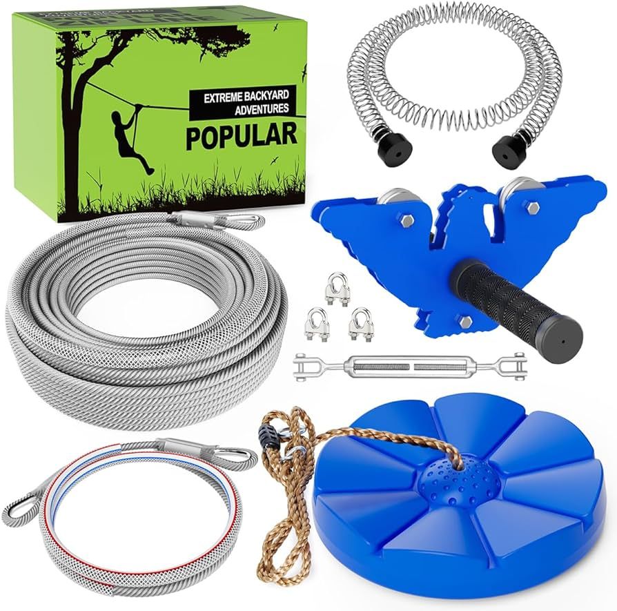 X XBEN Zip line Kits for Backyard 98FT, Zip Lines for Kid and Adult, Included Swing Seat, Zipline... | Amazon (US)
