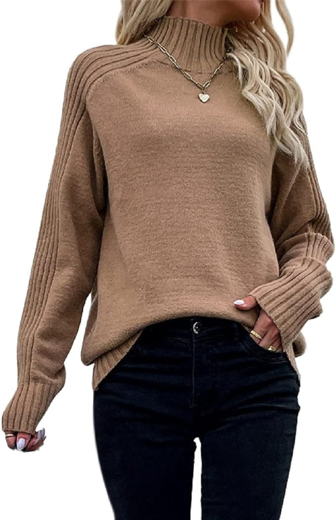 Les umes Womens Turtleneck Sweaters Long Sleeve Loose Pullover Sweater Casual Knit Tops | Amazon (US)