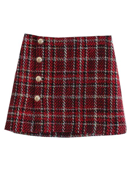'Pardon' Tweed Plaid Buttoned Mini Skirt | Goodnight Macaroon
