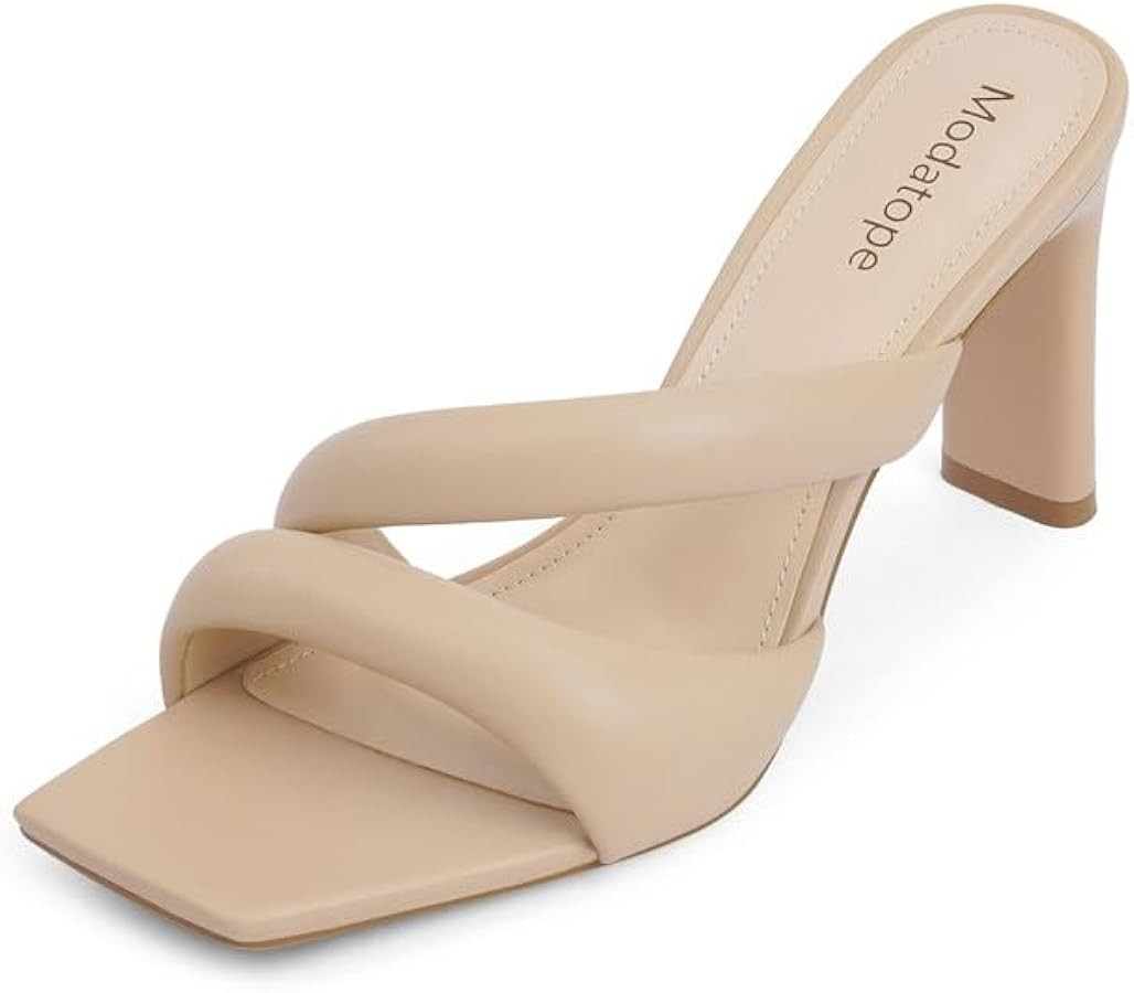 Modatope Square Toe Heels Mules for Women Heels Chunky Block Heeled Sandals Dress Wedding Shoes | Amazon (US)