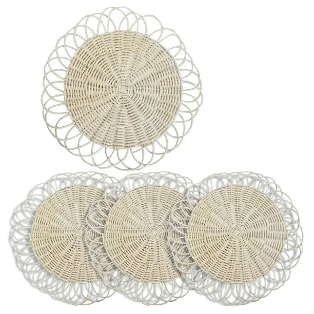 RTAJDOS Set of 4 Round Rattan Placemat Dining Table Mats for Kitchen, Home Décor and Display (Fl... | Walmart (US)