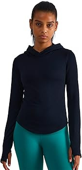 Womens Hooded Athletic Long Sleeve Running Shirts Workout Yoga Tops with Thumb Holes Slim Fit | Amazon (US)