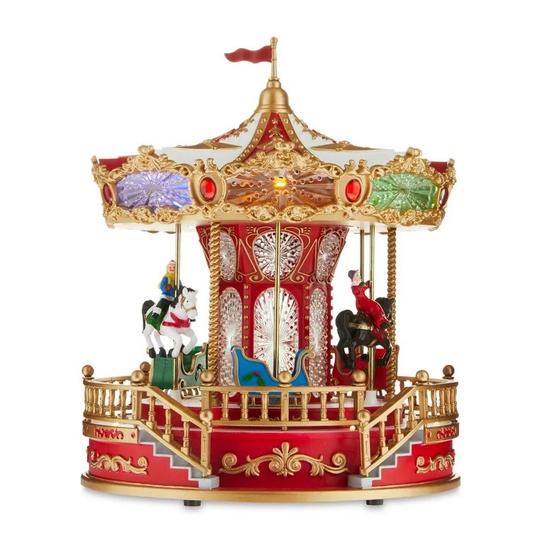 Christmas Village Light-Up Musical Multi-Color Carousel, 11.26 in, by Holiday Time | Walmart (US)