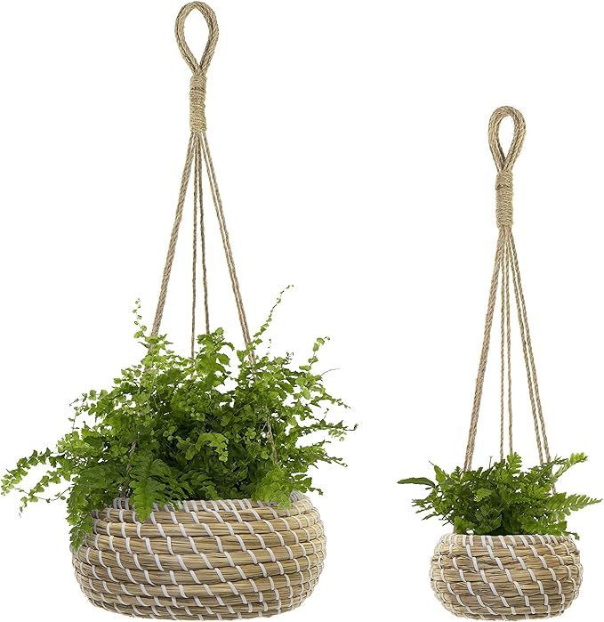 Seagrass Hanging Planters Set of 2, Waterproof Rustic Decorative, Indoor Outdoor Use, Hanging Bas... | Amazon (US)