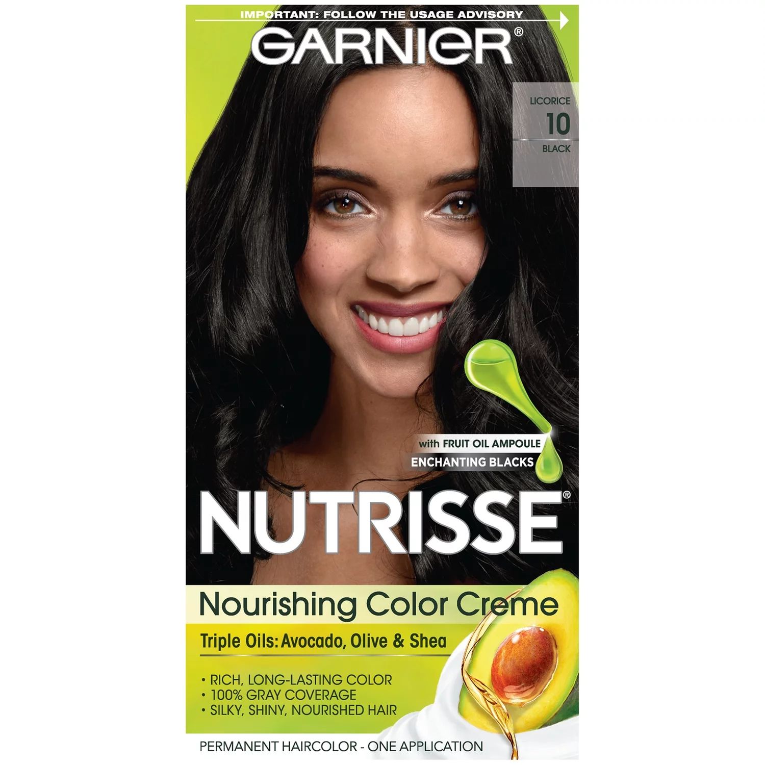 Garnier Nutrisse Nourishing Hair Color Creme, 10 Black (Licorice), 1 Kit | Walmart (US)