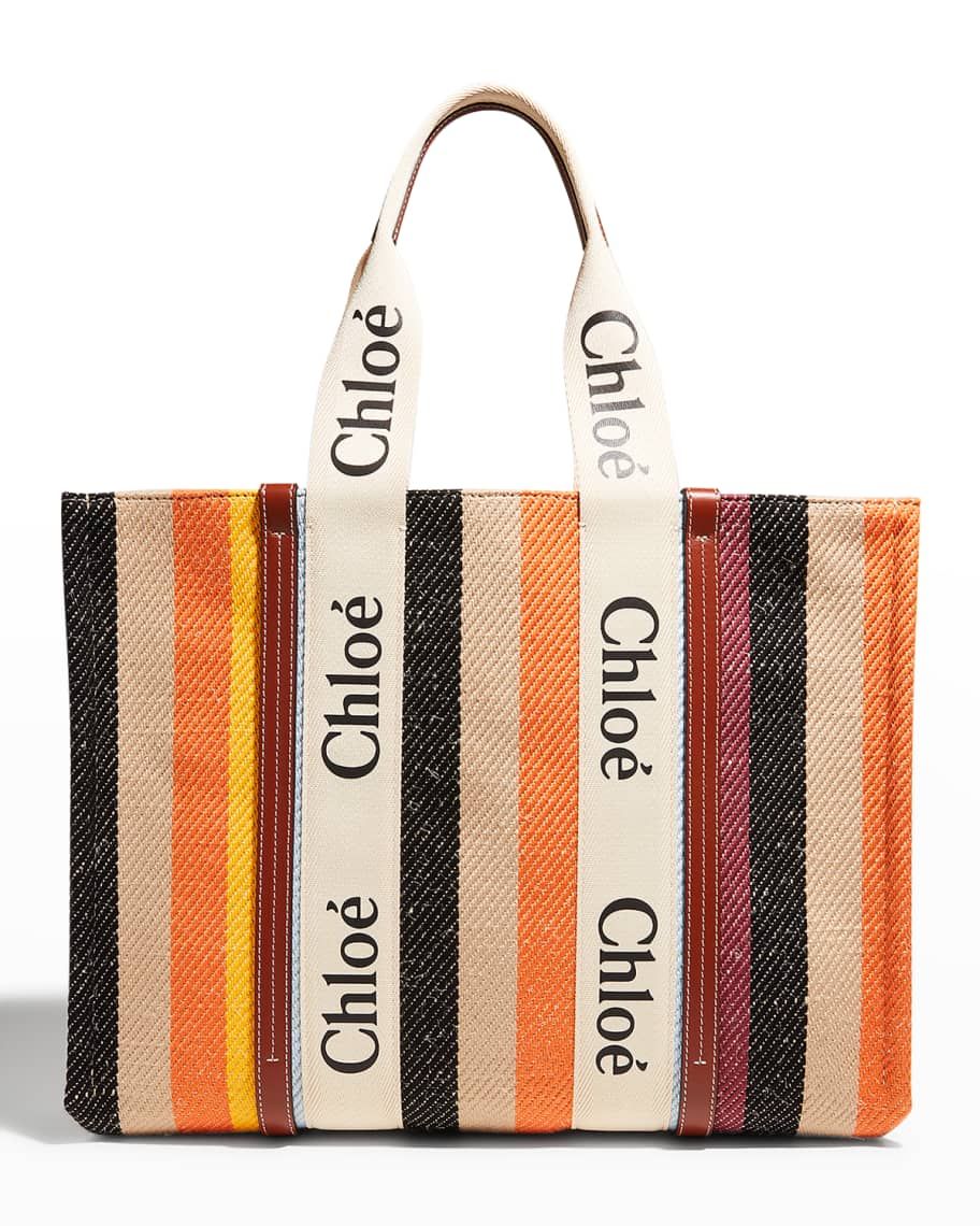 Chloe Woody Large Striped Canvas Tote Bag | Neiman Marcus