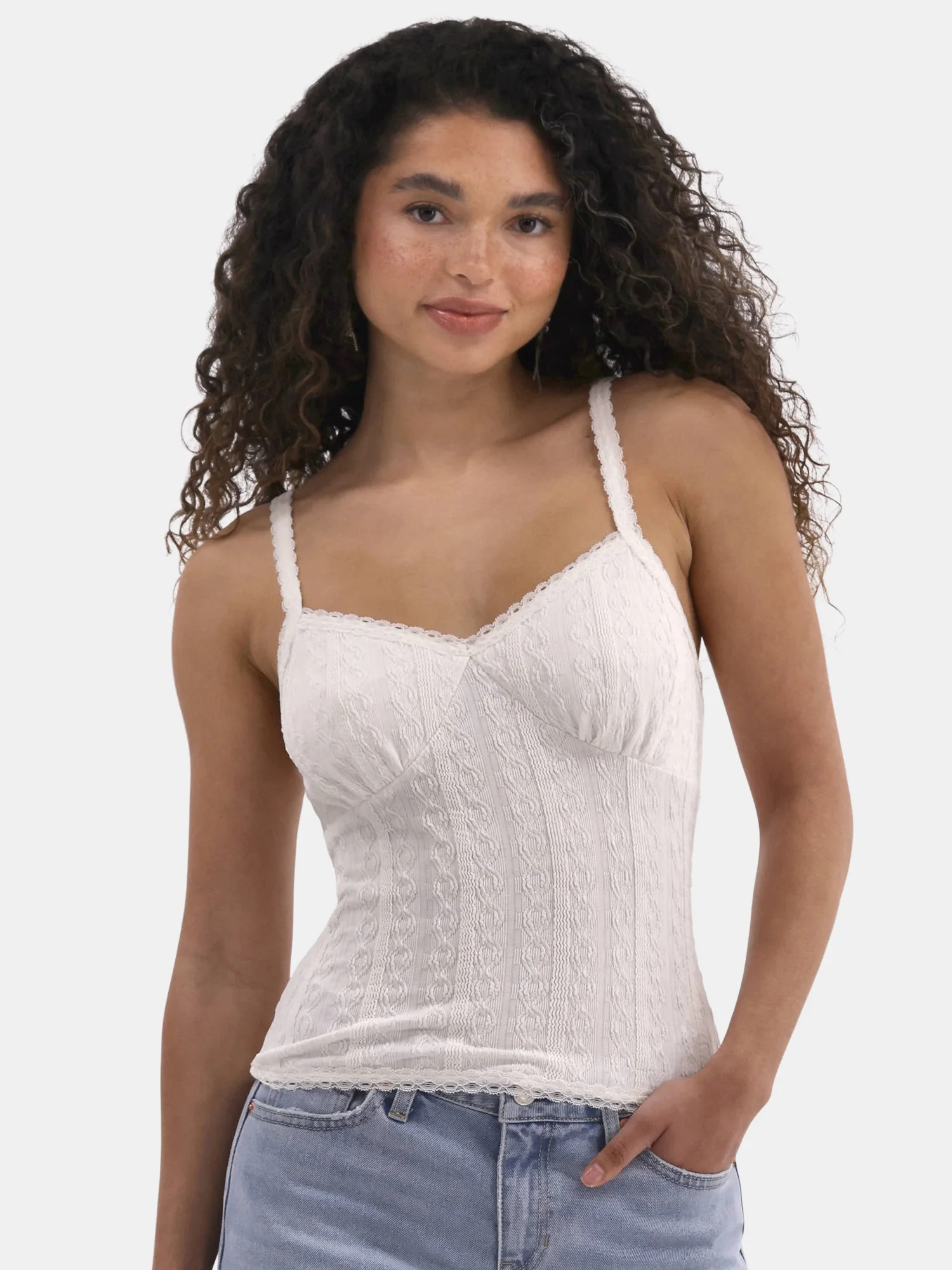 No Boundaries Lace Trim Cami Top, Women's | Walmart (US)