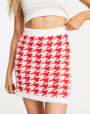 Missguided knitted houndstooth mini skirt in red (part of a set) | ASOS (Global)