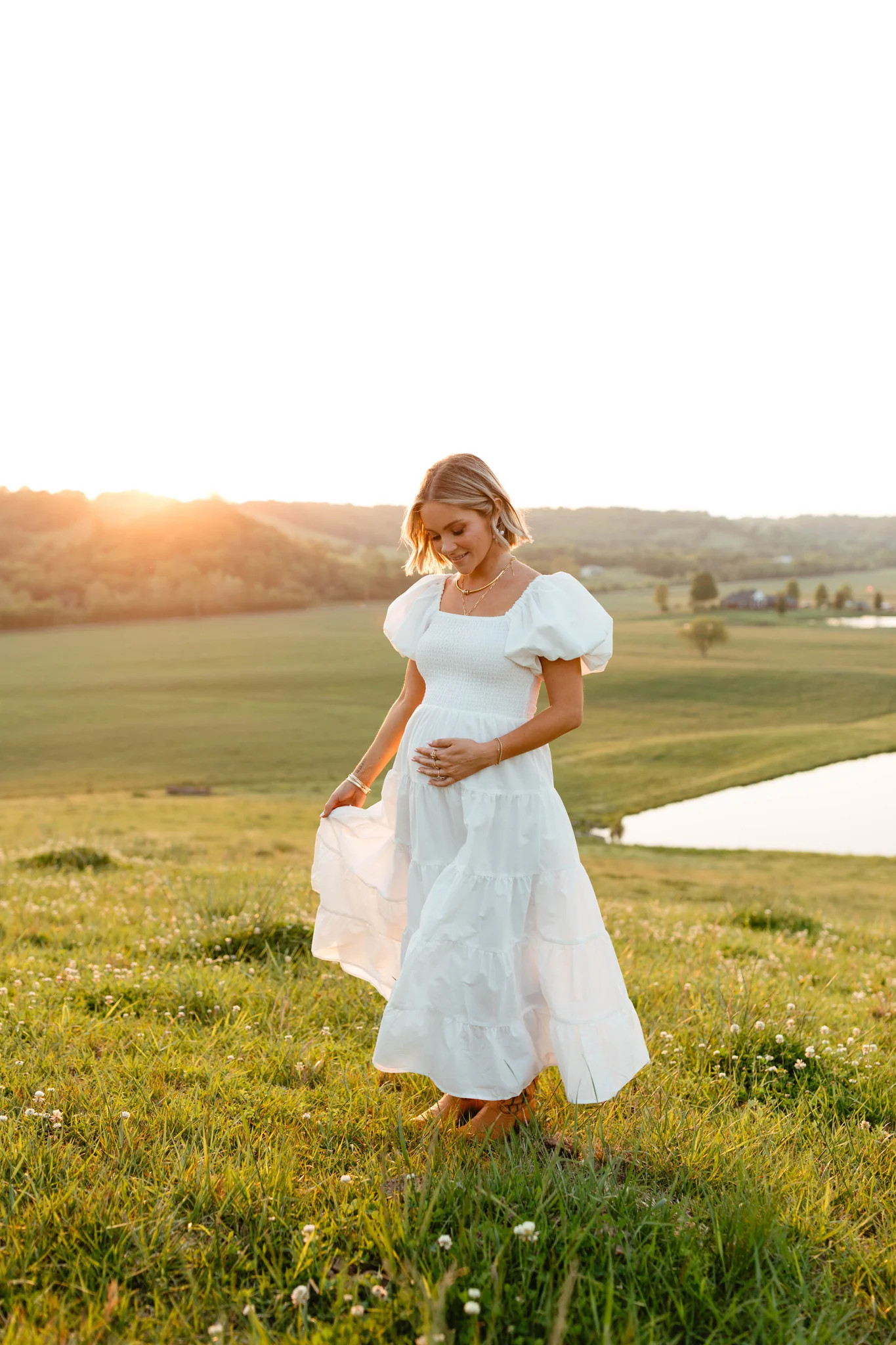 Annette Puff Sleeve Shirred Midi Dress - White | Petal & Pup (US)