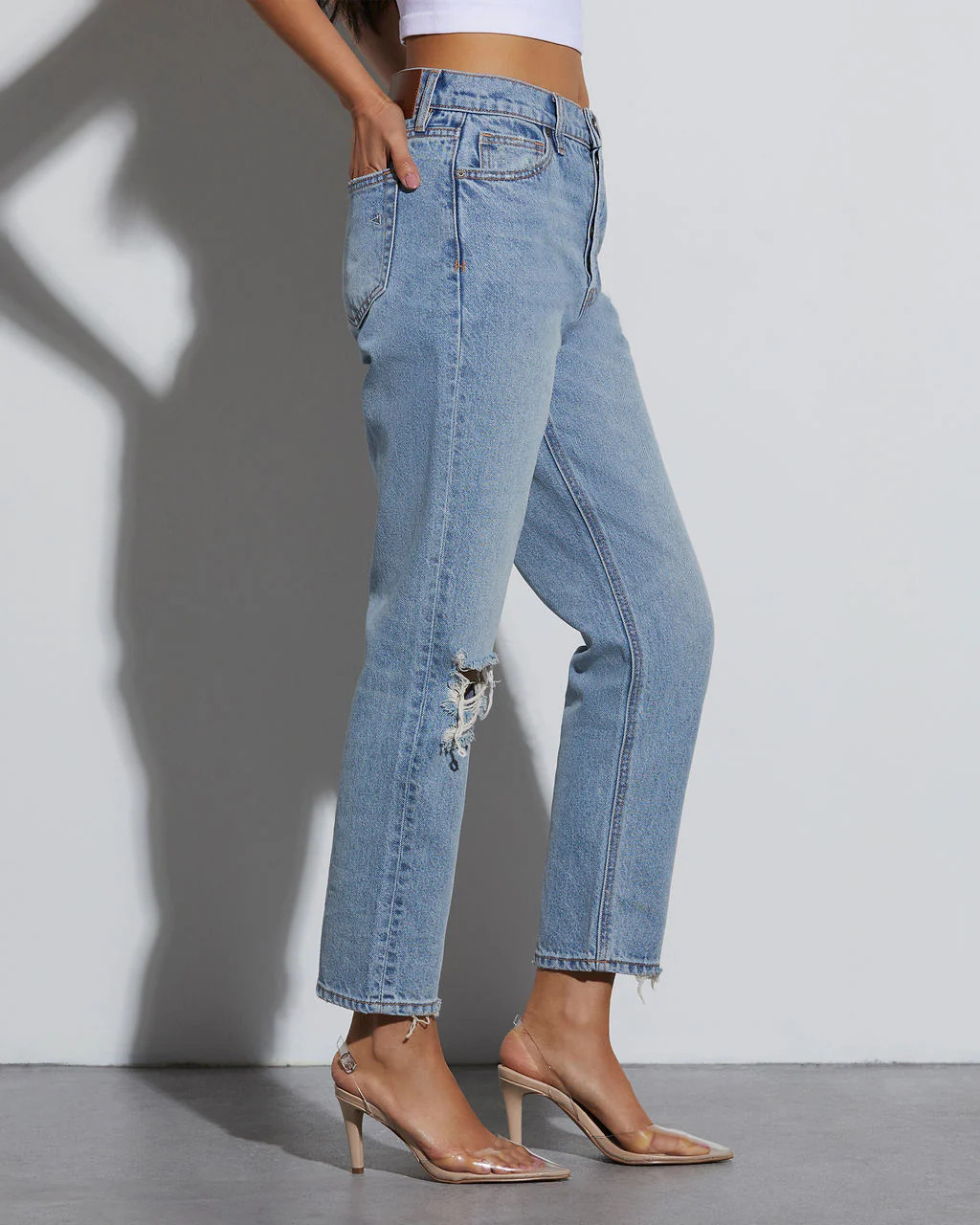 Ryan High Rise Rigid Distressed Straight Jeans | VICI