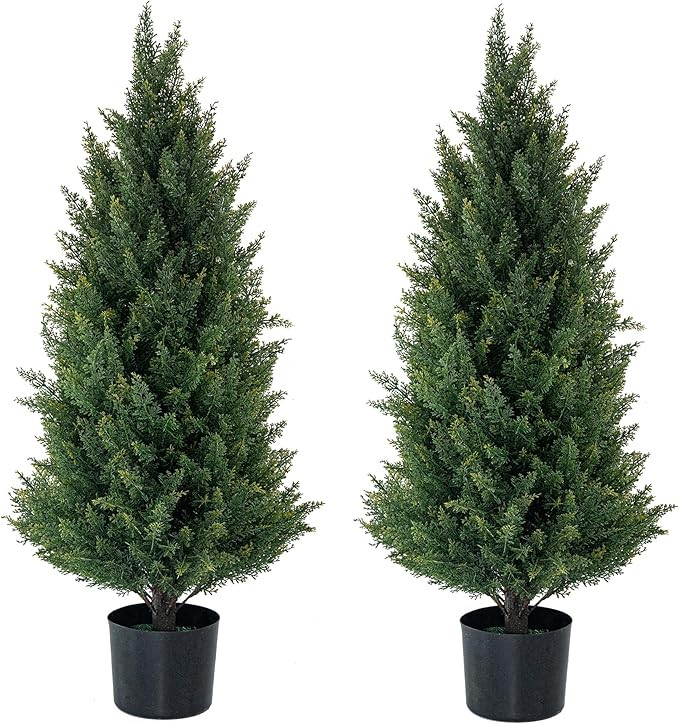 Artificial Topiary Trees 3 Foot Artificial Cedar Trees UV Resistant Potted Plant Set of 2 Faux Bu... | Amazon (US)