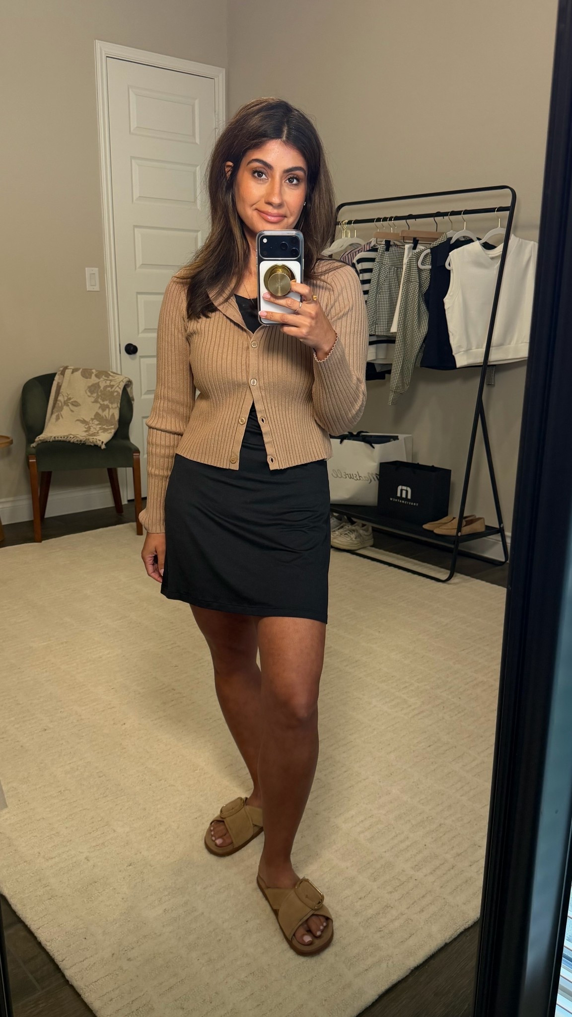 Simple outfit combo that always works 🤎
Mini dress + cardigan + neutral slides.

Linked the exact dress and sandals and a similar cardigan.

#LTKootd #LTKActive