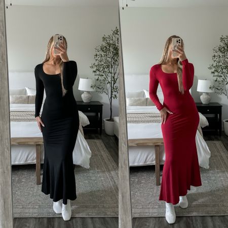 Skims inspired Amazon dresses! I’m 5’7 wearing a small in the black and medium in the red. Fits tts or size down for a more compressive fit

Skims inspired, long sleeve dress, winter dress, amazon winter outfit, Christmas outfit, Christmas party outfit, winter wedding guest dress outfit

#LTKwedding #LTKHoliday #LTKfindsunder50