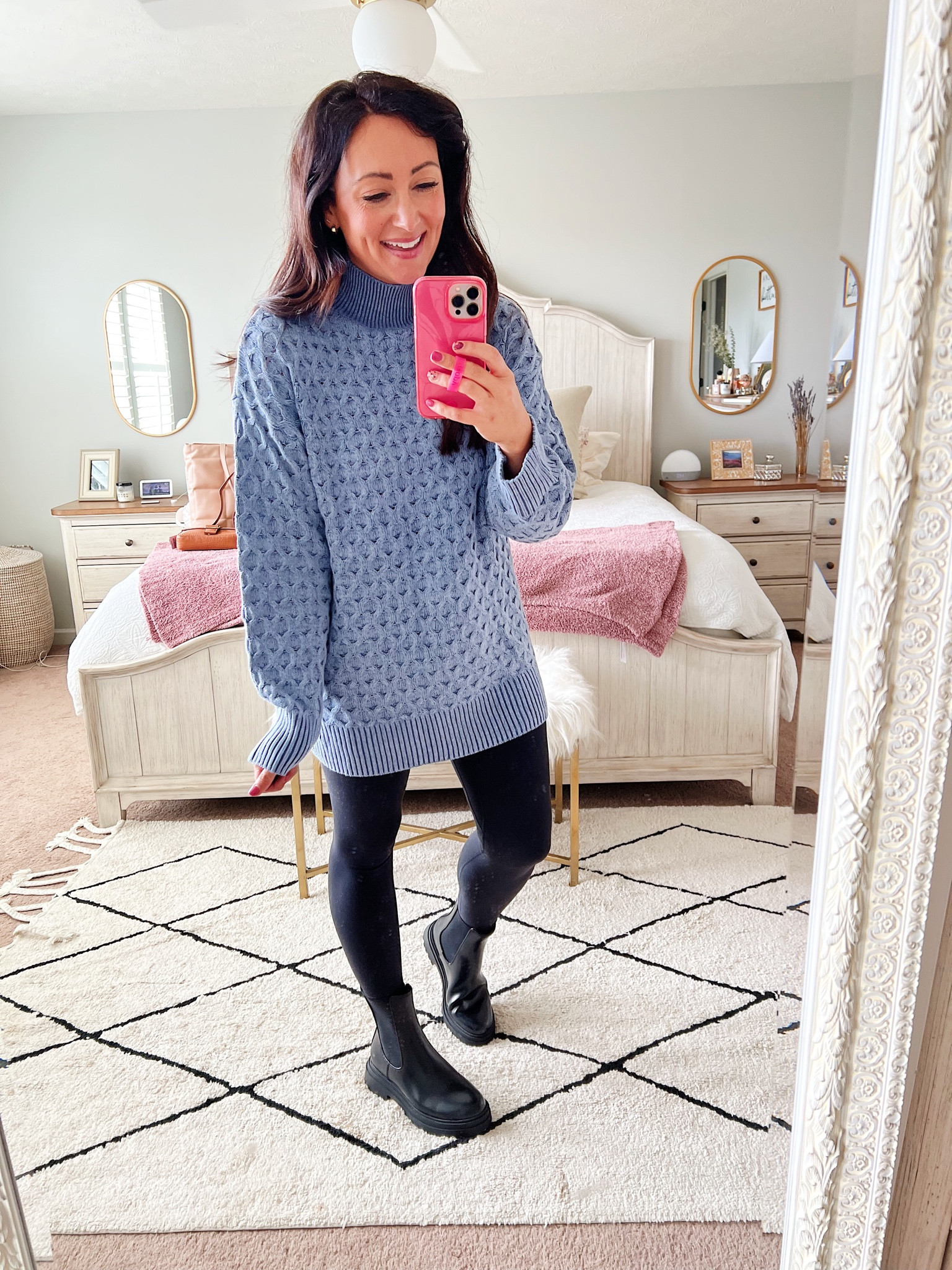 TARGET TUESDAY 🎯 
• In my true size small sweater - runs oversized 
• leggings true to size - in a 6
• I sized up 1/2 size in boots to wear socks with them!