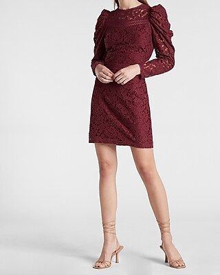 Lace Puff Sleeve Side Cutout Sheath Dress | Express